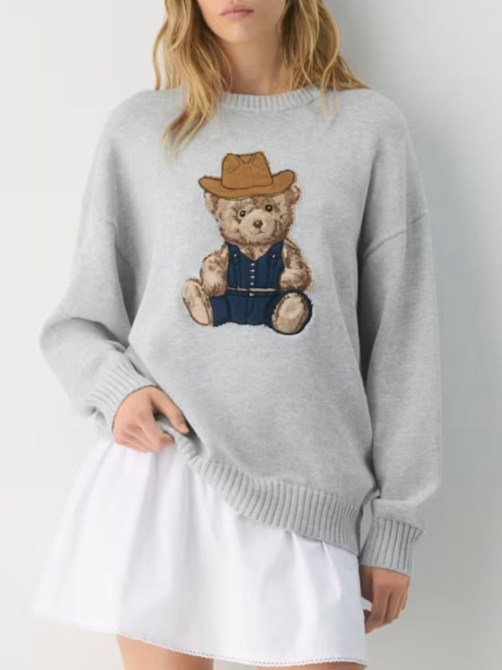 SUNDAY BEST Cotton Charm Peggy Teddy Bear Icon Sweater Grey Multi 2XS Aritzia